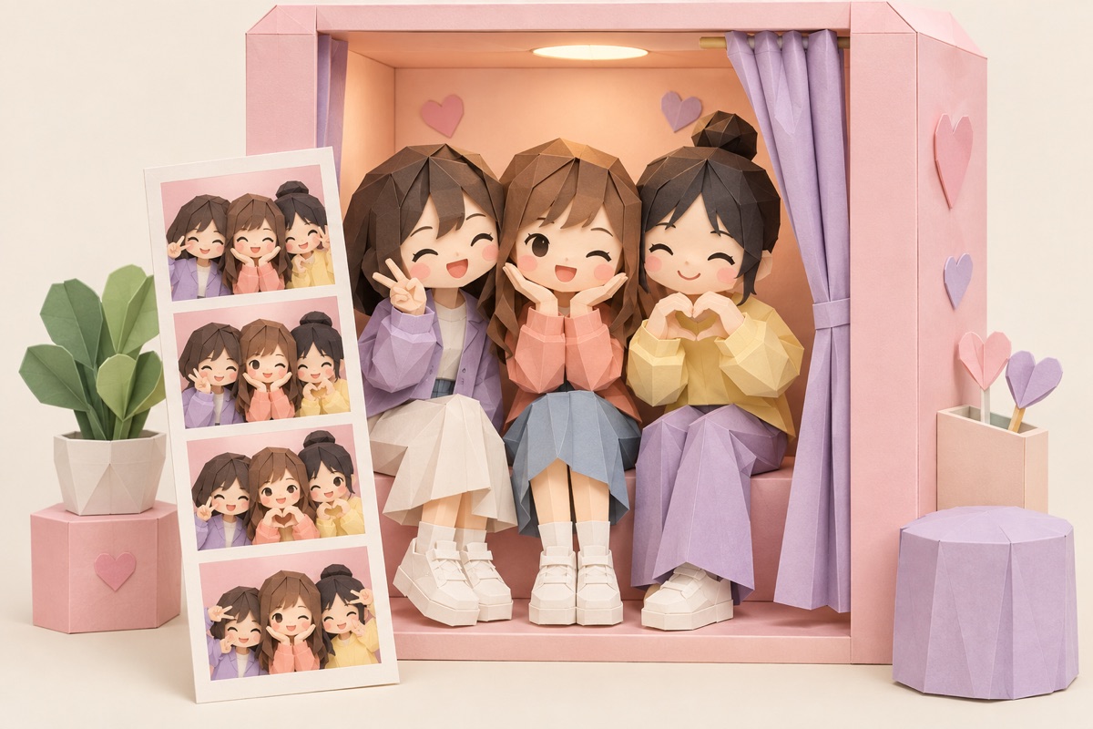 Ảnh 4 ô kiểu Hàn với khung Idol neon cùng hội bạn