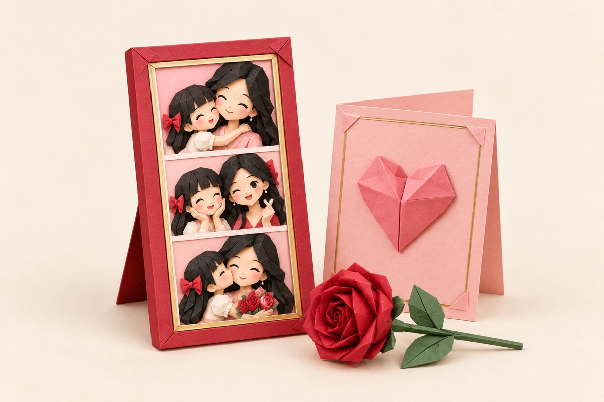 Quà 20/10 tự làm từ ảnh photobooth lắp khung hoa hồng, phong cách giấy gấp
