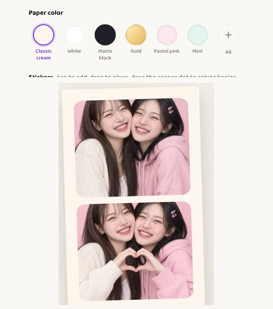 Paper color row with Pastel pink selected