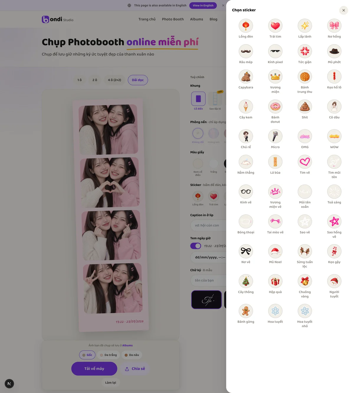 Kho sticker của photo booth online với sticker vẽ tay và sticker theo mùa