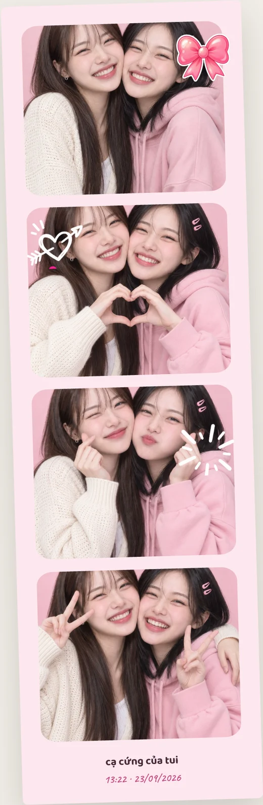Thành quả tự tạo khung photobooth vibe hồng với sticker và caption riêng